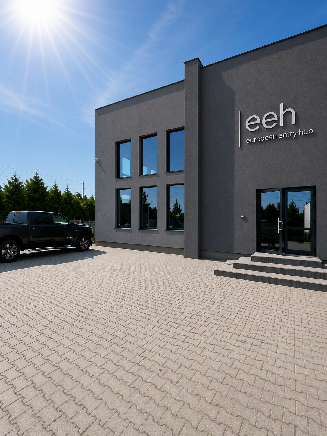 European Entry Hub office with blue branding