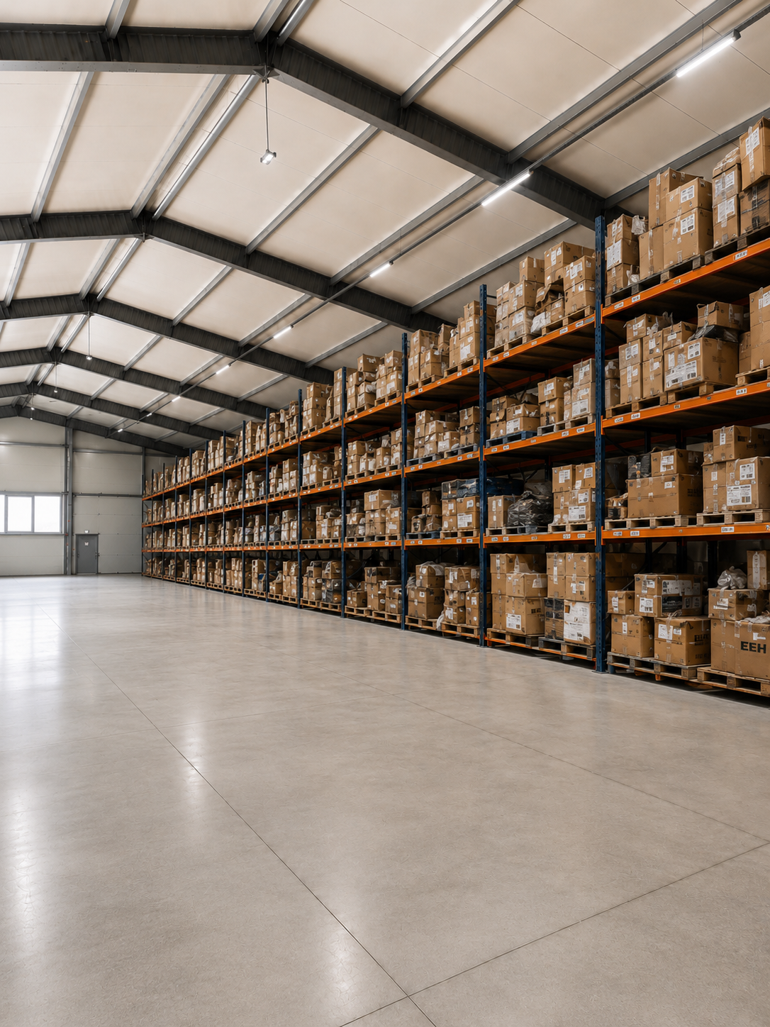 EEH warehouse racks with inventory boxes